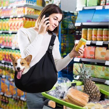 PETCUTE Сумка-переноска для собак до 7.5 кг, чорна. Регульований ремінь, переноска з передньою кишенею, сумка через плече для собак, для прогулянок та активностей на свіжому повітрі