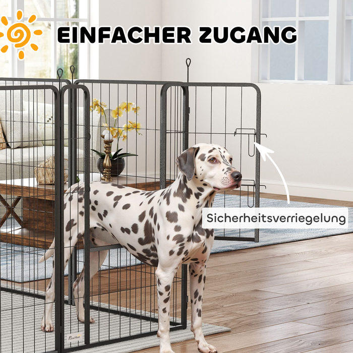 PawHut Puppy Playнеж 8-сторонній Щенячий біг з 8 сітчастими пластинами Двері Грунтові шипи Гнучкий складаний захисний брезент Вольєр для вільного вигулу Собачий манеж висотою 100 см для собаки Кішка Щенячі ворота для внутрішнього приміщення на вулиці | Ао