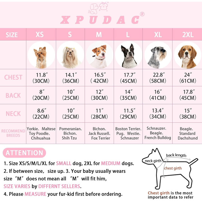 Піжама для собак XPUDAC, фліс, теплий пуловер для маленьких та середніх собак, дівчаток та хлопчиків, м'яка зимова одежда для собак, розмір S, M (груди 15', 16.5'), рожевий леопардовий принт