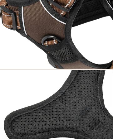 Шлейка для собак Ionto з відбиваючим матеріалом, м'яка, розмір M, коричнева, з двома кільцями та 4 ременями, з фіксаторами та гумовим ручним захопленням