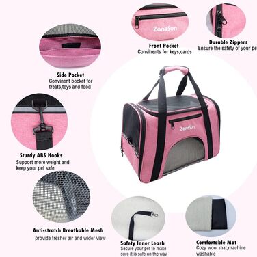 Трансформер-переноска для котів, кошенят, собак, цуценят ZaneSun, рожева, для подорожей літаком, витривала, з вентиляцією