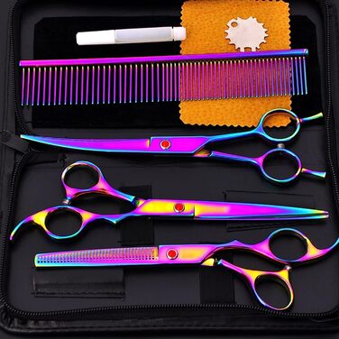 Набір ножиць для грумінгу собак, нержавіюча сталь, прямі, стоншувальні та вигнуті ножиці для догляду за собаками