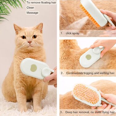 Парова щітка для котів Katzen від бренду Katzen, для довгошерстих котів, з функцією масажу та розпилення води, 360° поворотний насадка (біла)