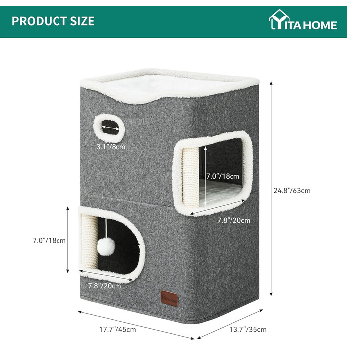 Будиночок для котів YITAHOME, котяче ліжко, ігрова тумба, когтеточка, меблі для котів, сірий