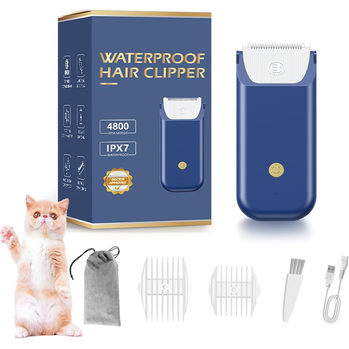 Електричний міні-набір для догляду за котами, акумуляторний, Type C, бездротова машинка для стрижки шерсті котів з матовим покриттям, легка, для кошенят/цуценят/кроликів/маленьких тварин, блакитний