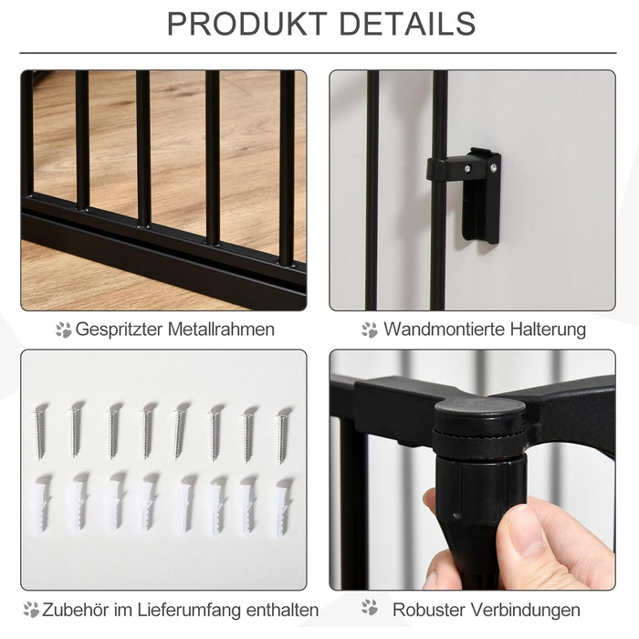 PawHut Забіг для цуценят 2 в 1, 5-секційний, розкладний, з дверцятами. Металевий забіг для собак, 300 x 74,5 см, чорний. DIY забіг для цуценят, захист від каміну та плити для малих та середніх собак