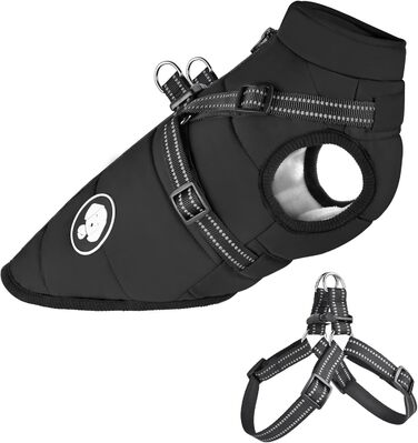 Водонепроникна тепла куртка для собак на шлейці, зимовий одяг для малих, середніх та великих собак, підходить для Лабрадорів, Чихуахуа, Французьких бульдогів. Колір: зелений (S (2-3 кг), чорний)