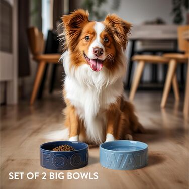 Набір мисок для собак Navaris 2 шт. з кераміки - підходять для мікрохвильовки та мийки посуду - миски для води та корму для собак чорного та білого кольорів - великий об'єм 700 мл Чорний Білий (блакитний)