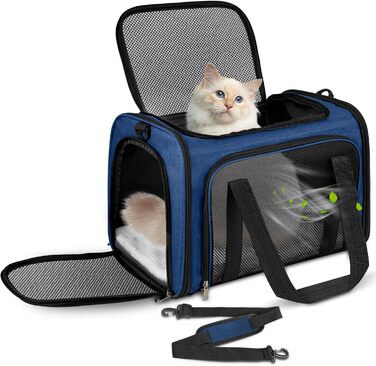 Транспортна сумка для кота та собаки до 5 кг, складана, з плечовим ременем, 50 x 34 x 34 см, темно-синій