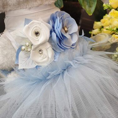 Сукня для собак Принцеса: блакитна квіткова сукня-тьюль з шаруванням для собак та котів (S)