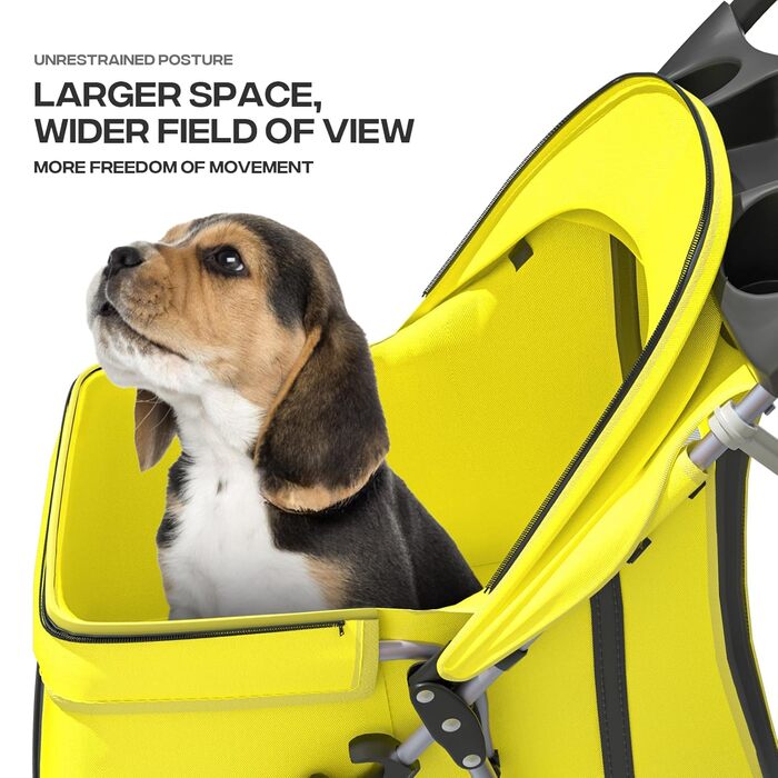 Дитяча коляска для котів та собак, 3 колеса, жовта. Коляска для тварин середнього розміру та цуценят, 13,6 кг, з кошиком для зберігання та тримачем для напоїв