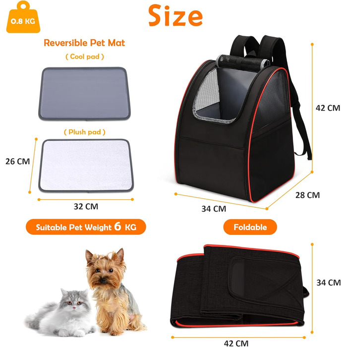 Рюкзак для тварин Allsopets: зручний та дихаючий для котів та собак, ідеальний для подорожей, прогулянок та походів (чорний/червоний)