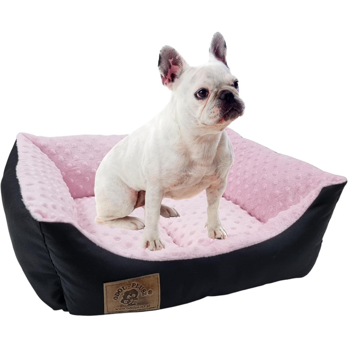 Ліжко для собак Odolplusz: м'який кошик-софа для маленьких собак, 50x40 см, з силіконовими кульками, гіпоалергенне (чорний + рожевий мінки)