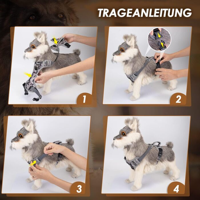 Шлейка для собак Eyein для великих собак, анти-тягу, з 2 карабінами та зручною ручкою, регульована та світловідбиваюча, з м'якою підкладкою, для щоденних тренувань (Tarngrau, XL), XL (55-83см, 50-94см) Tarngrau