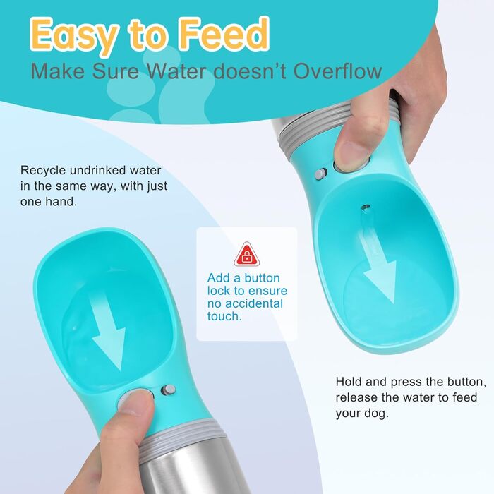 Портативна пляшка для води для собак 400 мл, нержавіюча сталь, без витоку, дозатор води для цуценят з годівницею, для подорожей, прогулянок, походів та активного відпочинку