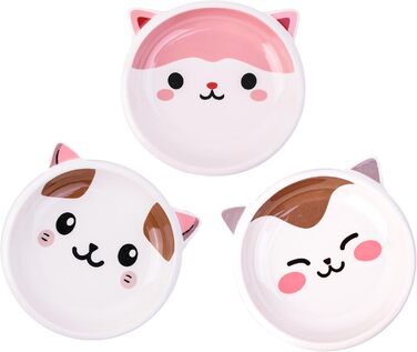 Набір мисок для котячого корму та води з кераміки, 3 шт. - здоровий вибір для сухого та вологого корму. Широкі, плоскі миски для котів, що зменшують дискомфорт від вусів, з неслизьким дном.