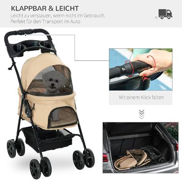Візок для собак і котів PawHut, складаний, оксфорд, хакі, 67x45x96 см
