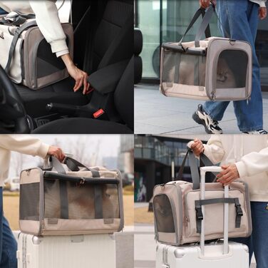 Сумка-переноска для собак та котів, велика, з м'якими боковинами, дихаюча, з сонцезахистом, для подорожей (Хакі)