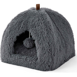 Ліжко для котів BEDSURE велике, 40x40x40 см, сіре, з подушкою та іграшкою, миється