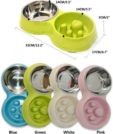 Миска для собак Frenchie Fress, нержавіюча сталь, інтерактивна, для повільного годування, екологічна, білий (зелений)
