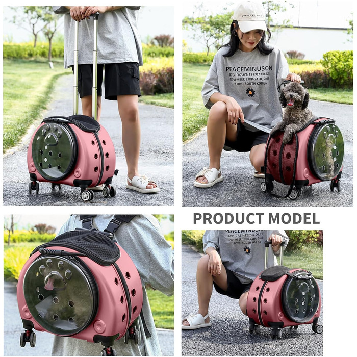 Рюкзак для тварин PETCUTE, рожевий: комфортний перенос для собак та котів до 7.5 кг, з виймальною підстилкою та преміум-колесами