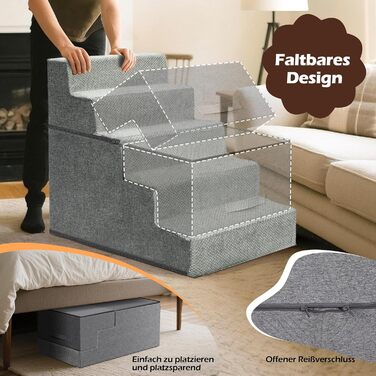 Сходинки для собак Eukue: 5 сходинок, складані, для маленьких та великих собак, з антиковзким покриттям, для доступу до ліжка/дивану, сірого кольору