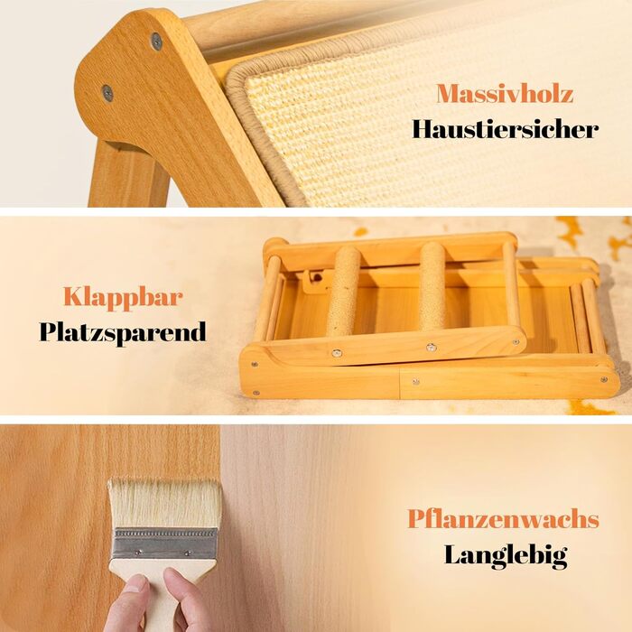 Кігтеточка для котів CheerPals з сизалю - трикутна, складана, з масиву бука, велика 51x36x45 см