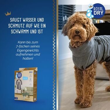 Рушник для собак Roya Dry – для собак середнього розміру (60-68 см) – мікрофібра – швидковисихаючий – сірий (XL)