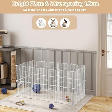 Клітка для кроликів та інших дрібних тварин EUGAD з дверцятами, розширювана, 142x72x36 см, міцний метал, проста збірка, білий колір