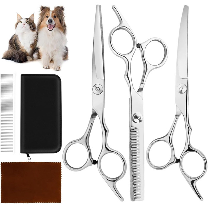 Професійний набір ножиць для собак 6 в 1: 6,6' - Золотий набір ножиць для грумінгу собак, котів та інших тварин (сріблястий)