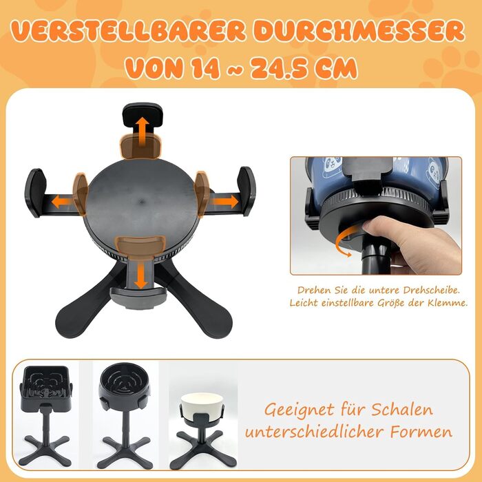 Підвищена годівниця для собак, регульована висота, 14 x 24 x 33.5 см, антиковзаюча, нахилена, з мискою