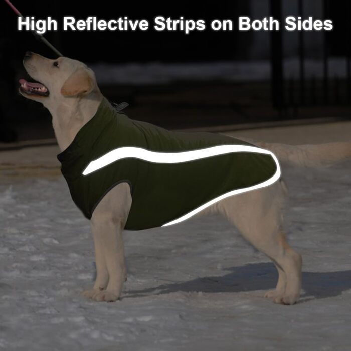 Водонепроникний зимовий теплий одяг для собак FeimaX: куртка з флісовою підкладкою, світловідбиваючі елементи, розмір XXL, оливковий
