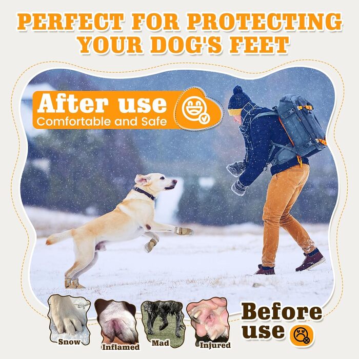 Зручні собачі черевики DcOaGt для великих собак: дихаючі, з антиковзким покриттям та світловідбиваючими смугами, захист лап від спеки, снігу та холоду. Розмір 6 (ширина лапи 6-7 см), 4 шт.