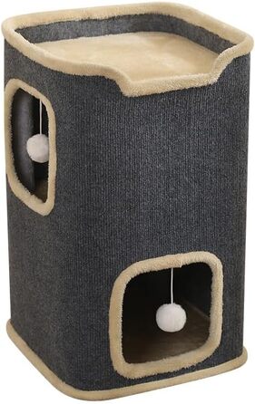 Двоповерховий будиночок для котів UBRAVOO - котяча печера для дому, іграшки-підвіски, прямокутний дизайн