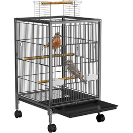 Велика клітка для птахів NAIZY 46x36x62 см, металевий папужник для вулиці та дому з висувним піддоном, 2 дерев'яними жердочками і годівницями, для хвилястих папуг та інших птахів (модель 8116N)