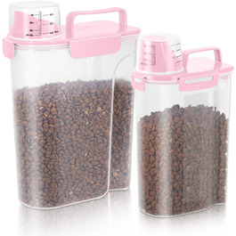 Контейнер для корму для собак 3/2,3 кг, велика насадка, BPA-free, пластиковий контейнер для корму для тварин з 4 герметичними закриттями, 1 мірний стакан та ручка, легкий, світло-рожевий (3 л + 5 л)