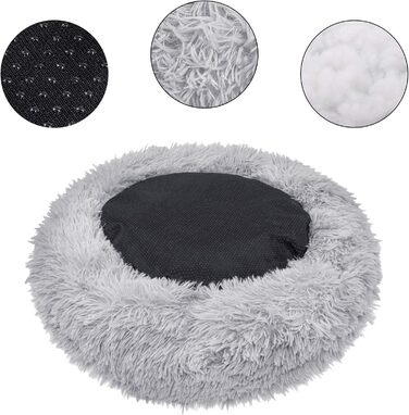 Кругле ліжко для собак Springos з штучного хутра, 90 см, сірий колір - комфортний та затишний лежак з антиковзною основою