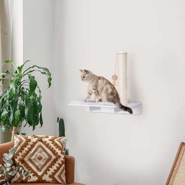 PawHut Cat Lounger Cat Tree з плюшевою подушечкою Play Ball 53 см Розважальна полиця для кішок білого кольору для щасливих котів