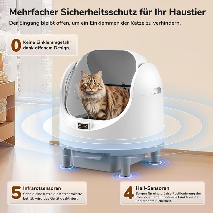 Автоматичний лоток для котів з самоочищенням, з датчиком безпеки, керуванням через додаток та видаленням запаху, великий об'єм, для кількох котів XXL