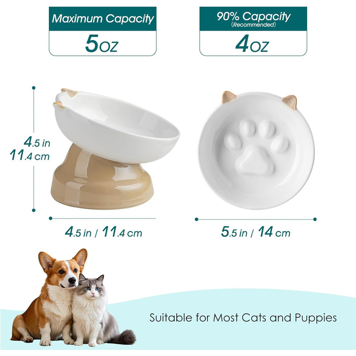 Васко керамічний годівниця для котів, піднятий миска, похилий дизайн, коричневий