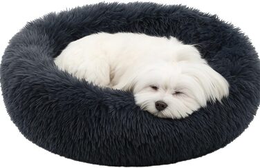 Кругле ліжко для собак та котів Flamingo, м'яке, Donut, знімний наповнювач, плюш, 55 см, сірий колір (55x55x12 см)