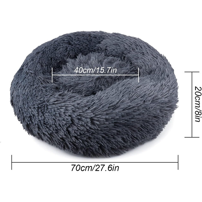 Кругле ліжко для собак та котів 70 см, плюшеве, м'яке, тепле, для середніх собак та котів, сірого кольору