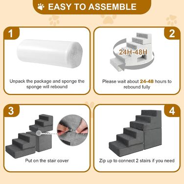 Сходинки для собак - 6-ступенева сходинка для високих ліжок, з високощільним пінопластом, неслизьке покриття, знімне та пральне покриття для собак