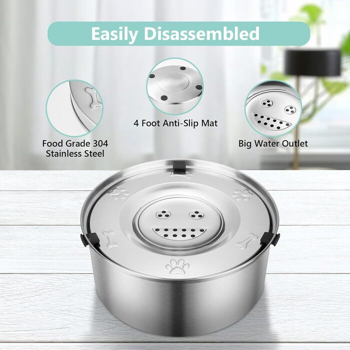 Миска для собак QANIUOS 3L з нержавіючої сталі з антиковзним дном, миска для собак, не протікає, захищена від бризок, плаваюча миска, без бруду, для середніх та великих собак