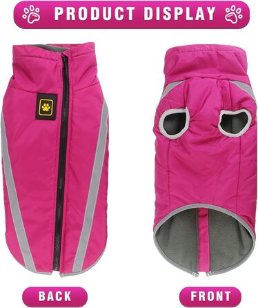 Зимова куртка для собак, тепла водонепроникна куртка для середніх та великих собак, флісова підкладка, світловідбиваючі елементи, для Лабрадора, Бульдога, Самоеда (5XL/60см, Рожевий)