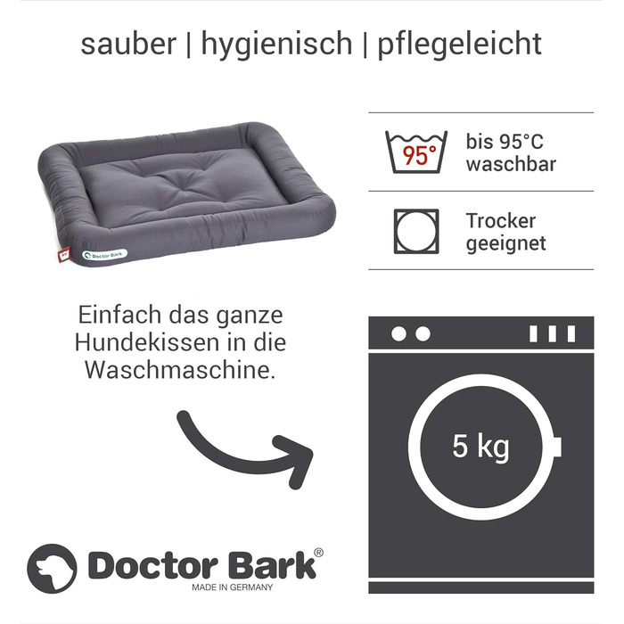 Ортопедичне ліжко для собак Doctor Bark, 75x65 см, сірий колір, миється при 95°C, гігієнічне, міцне та зручне