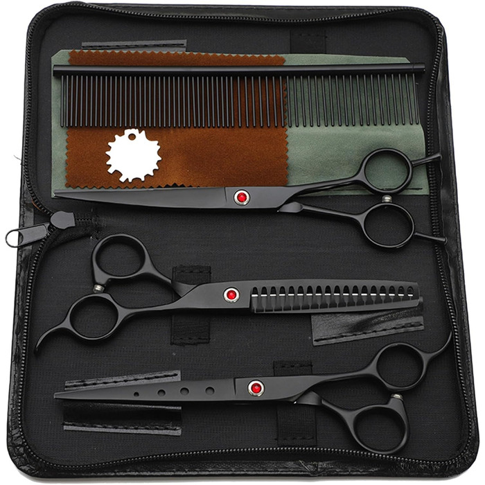 Набір професійних ножиць для собак 4 в 1: прямі, зубчасті, вигнуті + гребінець. Підходить для собак, котів та інших тварин