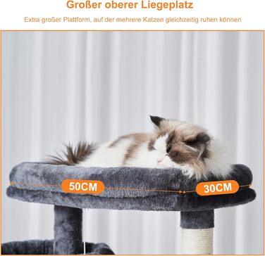 Кігтеточка-вежа для котів Heybly, 180 см, сірий, з 2 платформами, 2 будиночками, 2 гамаками, корзиною та дряпалкою HCT034G