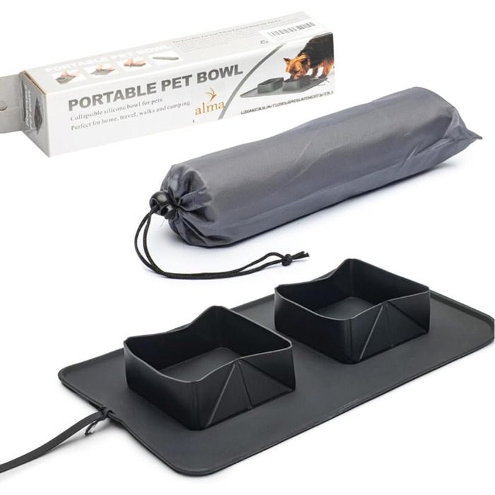 Складні миски для собак та котів, 2 шт. Зіліконовий посуд для тварин, портативні миски для подорожей, чорний
