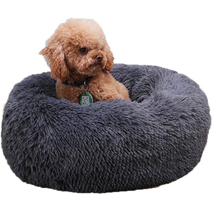 М'яке подушко-лежанка у вигляді пончика для собак, лежанка для котів, велика, миюча, 60 см, темно-сіра